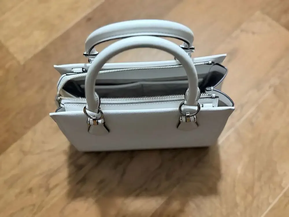 Michael Kors Marilyn Medium Saffiano Leather Satchel in Optic White
